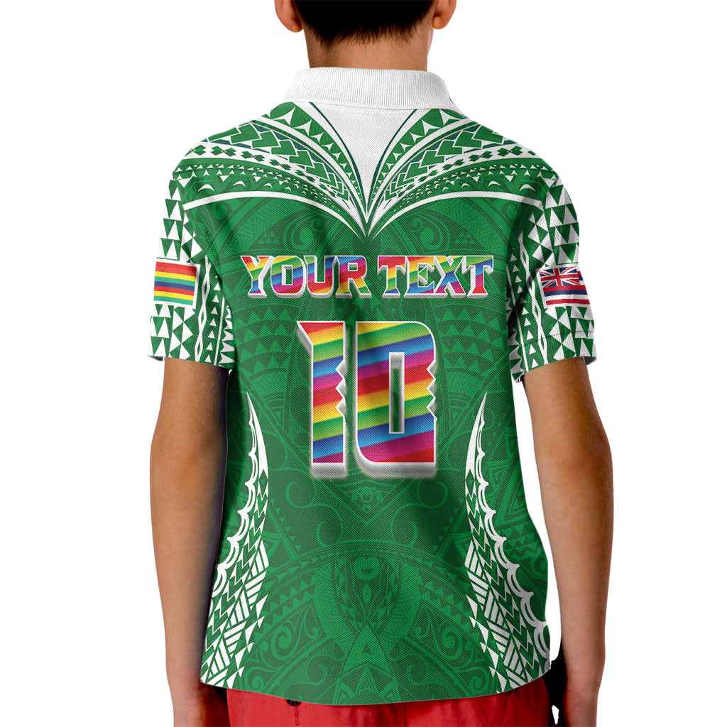 Custom Hawaii Rainbow Warriors Kid Polo Shirt Polynesian Motif Green Color