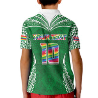 Custom Hawaii Rainbow Warriors Kid Polo Shirt Polynesian Motif Green Color