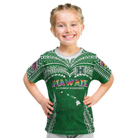 Custom Hawaii Rainbow Warriors Kid T Shirt Polynesian Motif Green Color