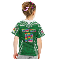 Custom Hawaii Rainbow Warriors Kid T Shirt Polynesian Motif Green Color