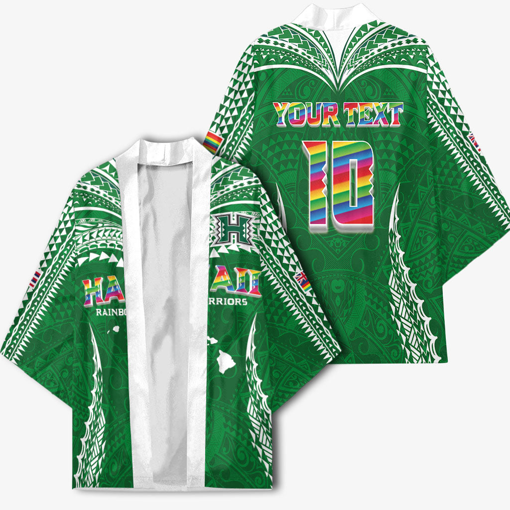 Custom Hawaii Rainbow Warriors Kimono Polynesian Motif Green Color