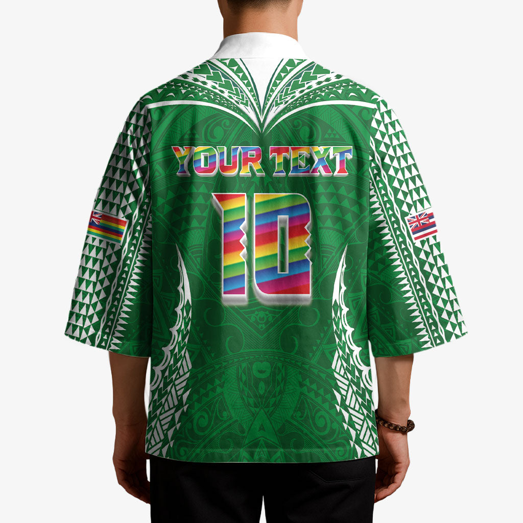 Custom Hawaii Rainbow Warriors Kimono Polynesian Motif Green Color