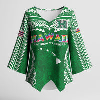 Custom Hawaii Rainbow Warriors Kimono Sleeve Blouse Polynesian Motif Green Color