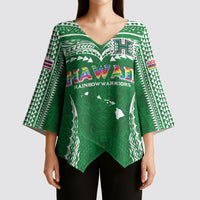 Custom Hawaii Rainbow Warriors Kimono Sleeve Blouse Polynesian Motif Green Color