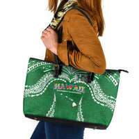 Hawaii Rainbow Warriors Leather Tote Bag Polynesian Motif Green Color