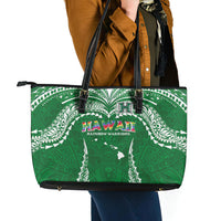 Hawaii Rainbow Warriors Leather Tote Bag Polynesian Motif Green Color