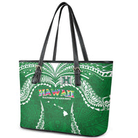 Hawaii Rainbow Warriors Leather Tote Bag Polynesian Motif Green Color