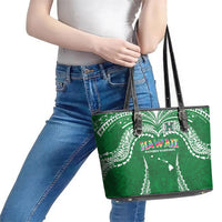 Hawaii Rainbow Warriors Leather Tote Bag Polynesian Motif Green Color