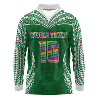 Custom Hawaii Rainbow Warriors Long Sleeve Polo Shirt Polynesian Motif Green Color