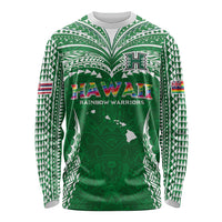 Custom Hawaii Rainbow Warriors Long Sleeve Shirt Polynesian Motif Green Color