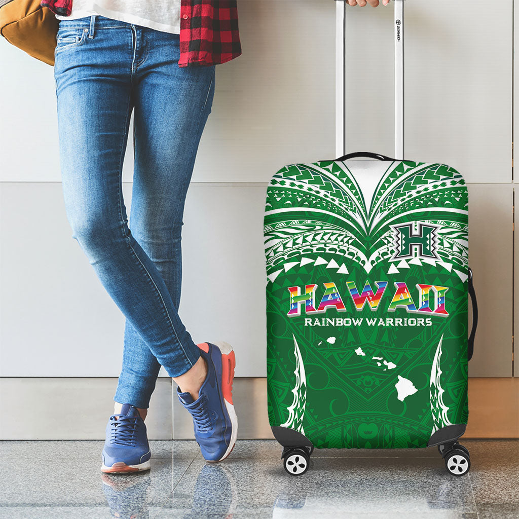 Hawaii Rainbow Warriors Luggage Cover Polynesian Motif Green Color