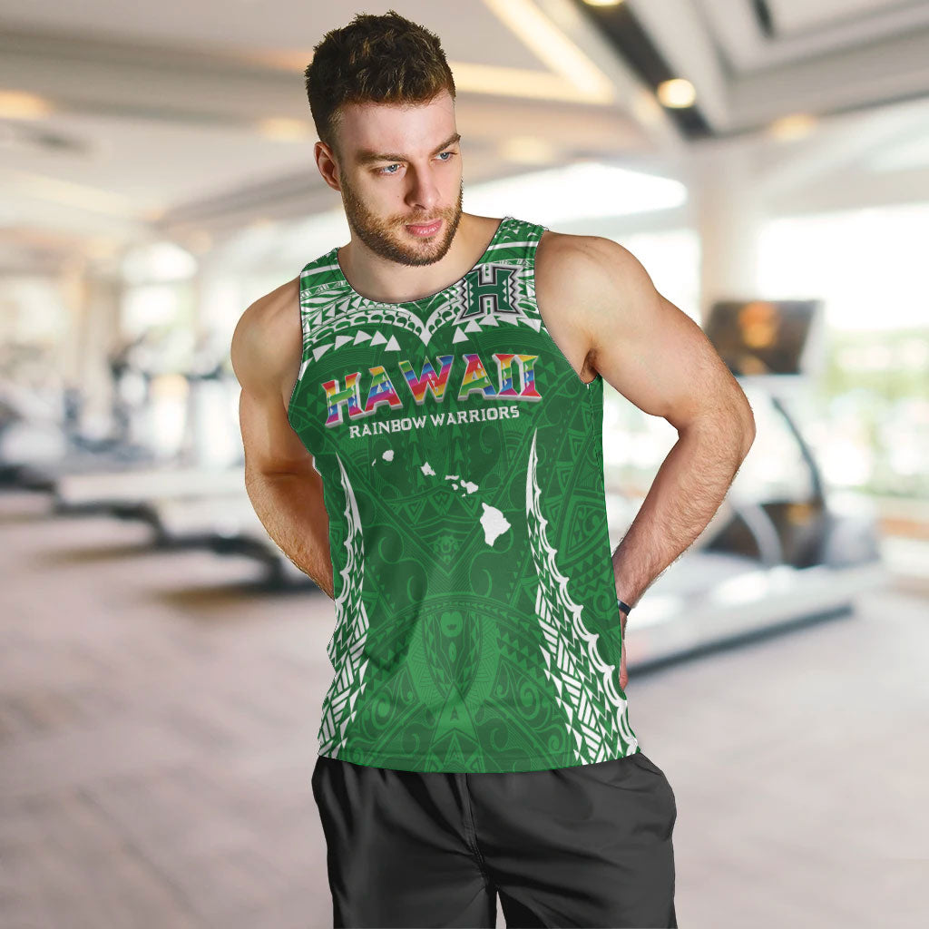 Custom Hawaii Rainbow Warriors Men Tank Top Polynesian Motif Green Color