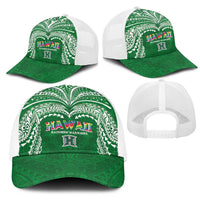 Hawaii Rainbow Warriors Mesh Trucker Cap Polynesian Motif Green Color