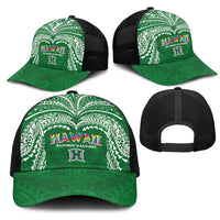 Hawaii Rainbow Warriors Mesh Trucker Cap Polynesian Motif Green Color