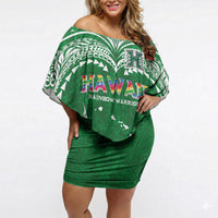 Custom Hawaii Rainbow Warriors Off Shoulder Short Dress Polynesian Motif Green Color