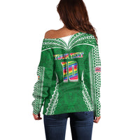 Custom Hawaii Rainbow Warriors Off Shoulder Sweater Polynesian Motif Green Color
