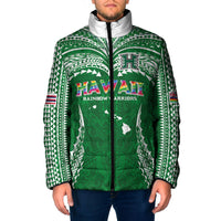 Custom Hawaii Rainbow Warriors Padded Jacket Polynesian Motif Green Color