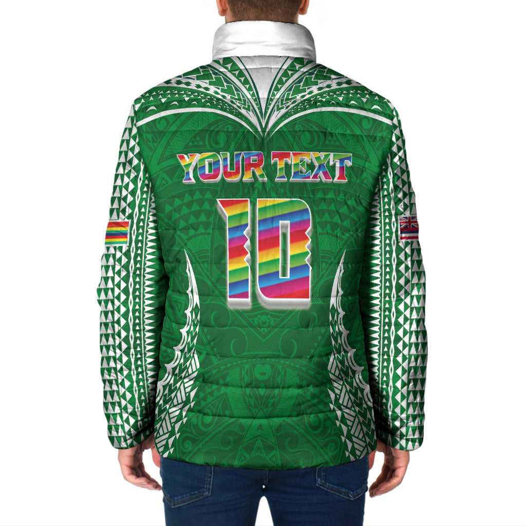 Custom Hawaii Rainbow Warriors Padded Jacket Polynesian Motif Green Color