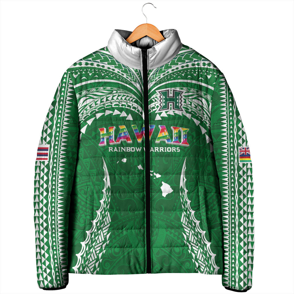 Custom Hawaii Rainbow Warriors Padded Jacket Polynesian Motif Green Color