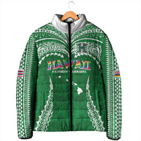 Custom Hawaii Rainbow Warriors Padded Jacket Polynesian Motif Green Color