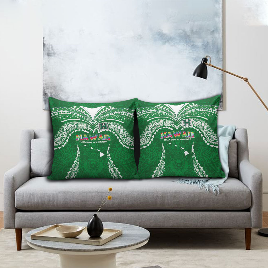 Hawaii Rainbow Warriors Pillow Cover Polynesian Motif Green Color