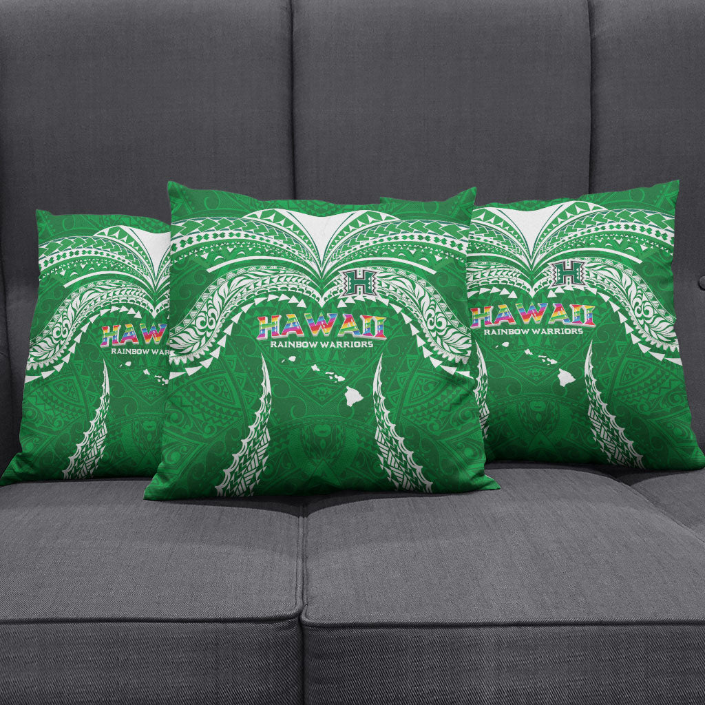 Hawaii Rainbow Warriors Pillow Cover Polynesian Motif Green Color