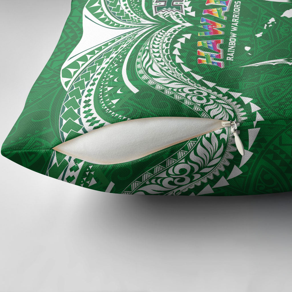 Hawaii Rainbow Warriors Pillow Cover Polynesian Motif Green Color