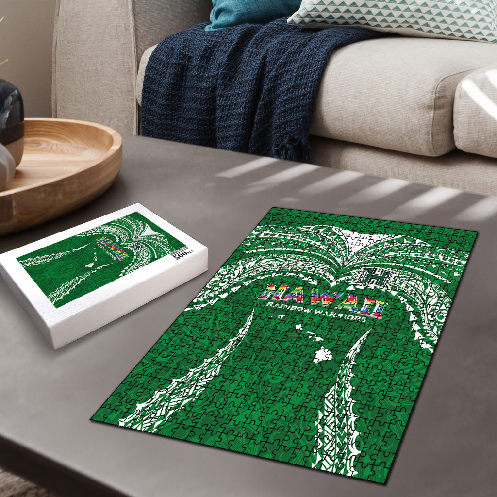 Hawaii Rainbow Warriors Puzzle Polynesian Motif Green Color