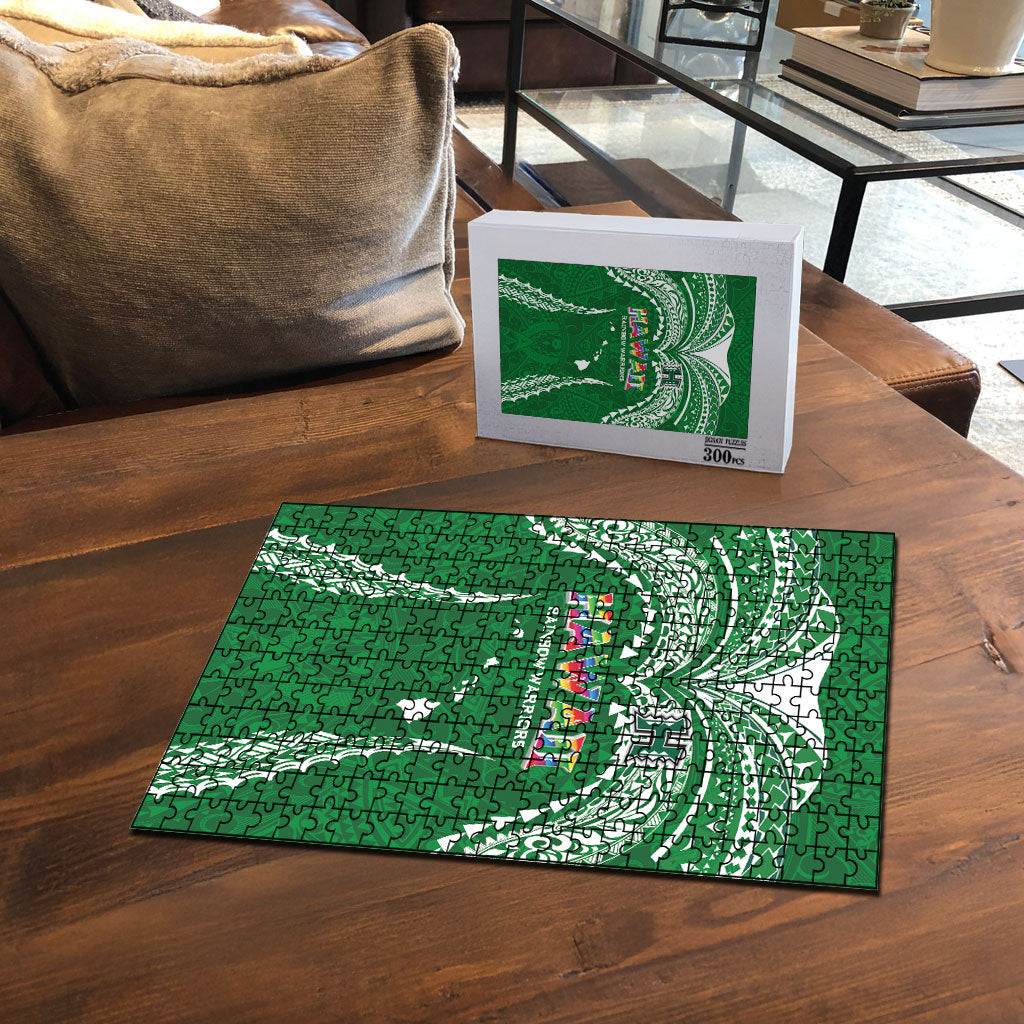 Hawaii Rainbow Warriors Puzzle Polynesian Motif Green Color