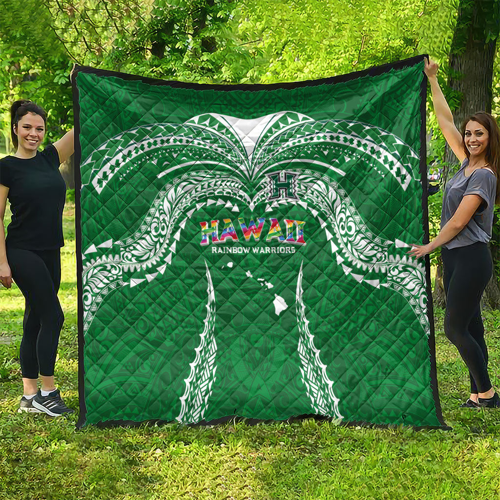 Hawaii Rainbow Warriors Quilt Polynesian Motif Green Color