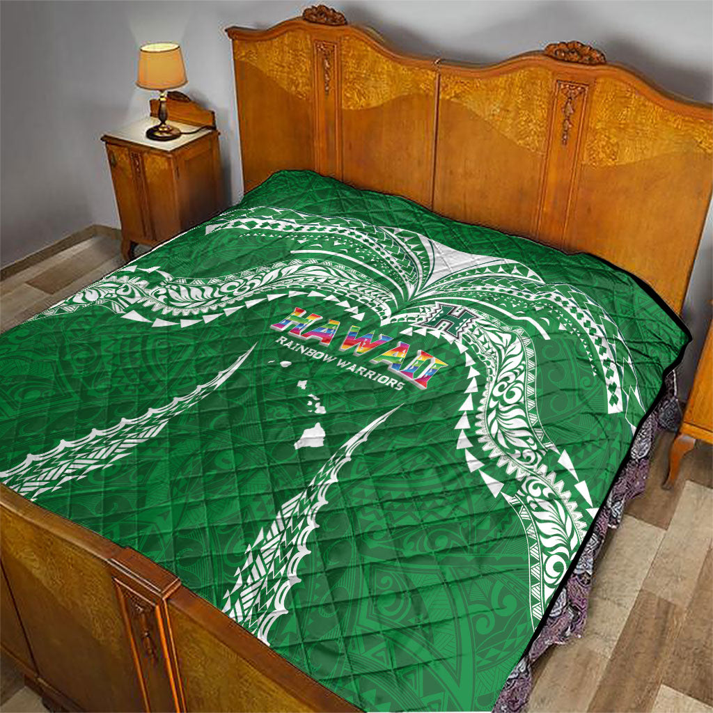 Hawaii Rainbow Warriors Quilt Polynesian Motif Green Color