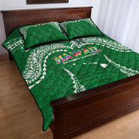 Hawaii Rainbow Warriors Quilt Bed Set Polynesian Motif Green Color