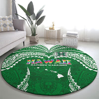 Hawaii Rainbow Warriors Round Carpet Polynesian Motif Green Color