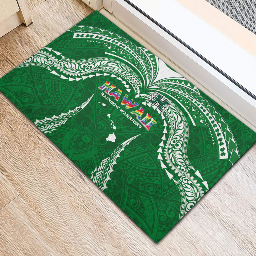 Hawaii Rainbow Warriors Rubber Doormat Polynesian Motif Green Color