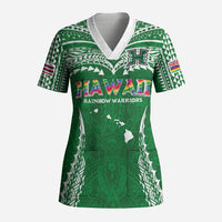 Custom Hawaii Rainbow Warriors Scrub Top Polynesian Motif Green Color