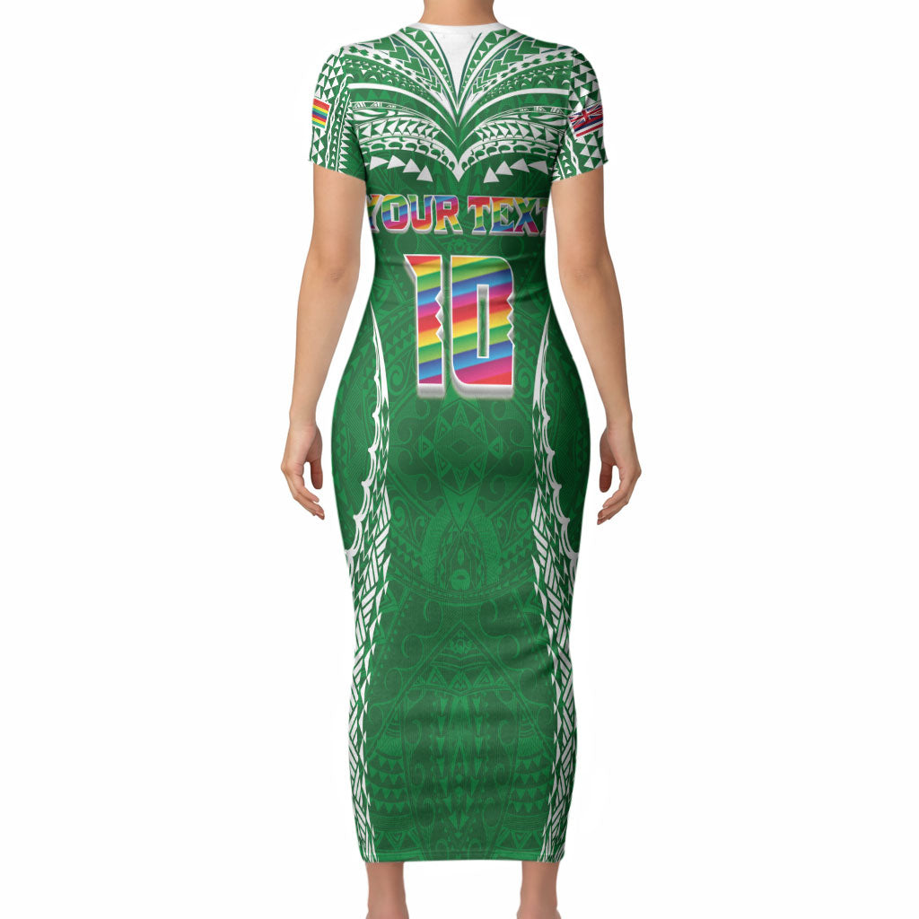 Custom Hawaii Rainbow Warriors Short Sleeve Bodycon Dress Polynesian Motif Green Color