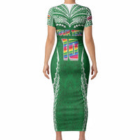 Custom Hawaii Rainbow Warriors Short Sleeve Bodycon Dress Polynesian Motif Green Color