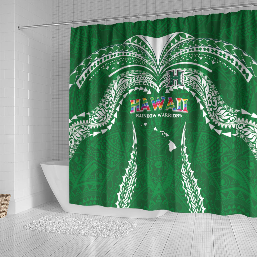 Hawaii Rainbow Warriors Shower Curtain Polynesian Motif Green Color