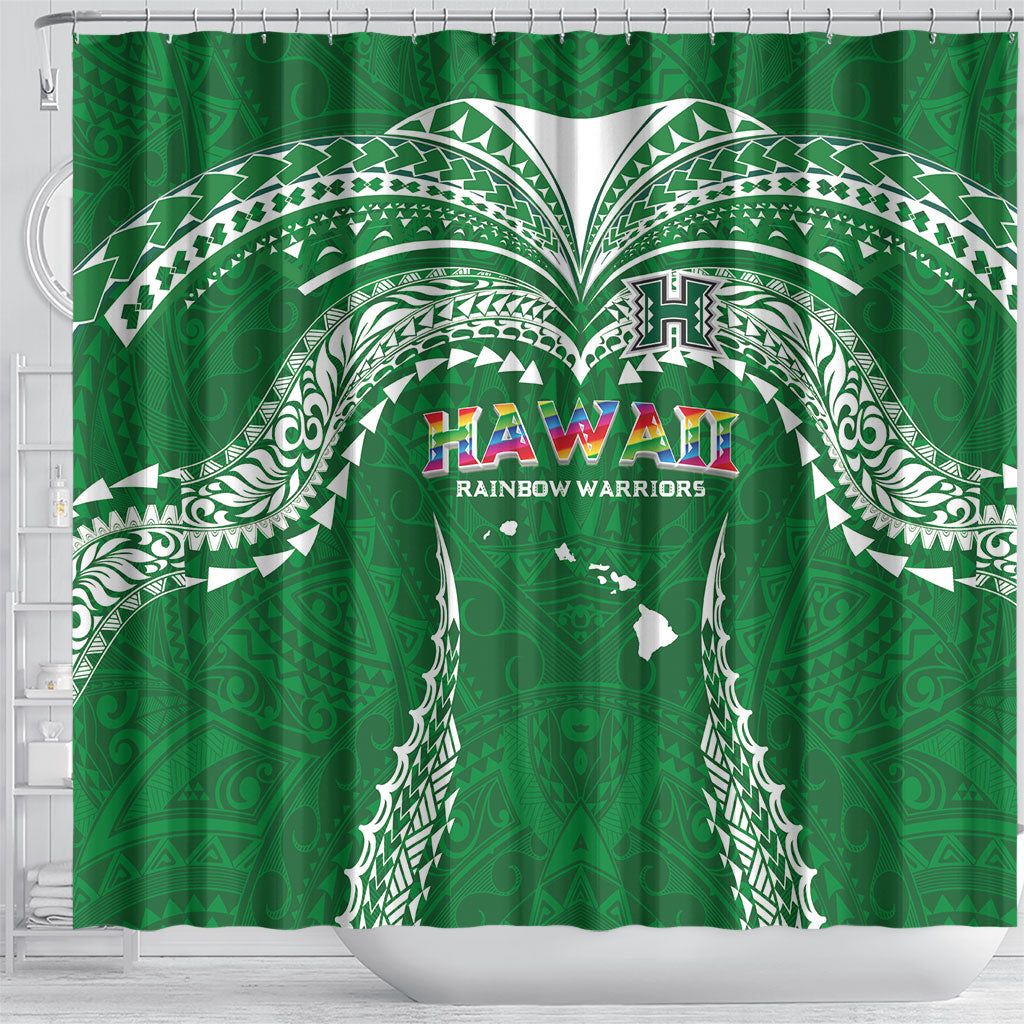 Hawaii Rainbow Warriors Shower Curtain Polynesian Motif Green Color