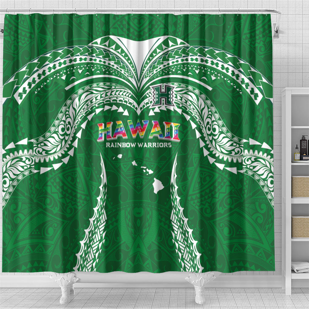 Hawaii Rainbow Warriors Shower Curtain Polynesian Motif Green Color