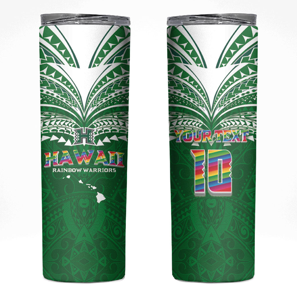 Custom Hawaii Rainbow Warriors Skinny Tumbler Polynesian Motif Green Color