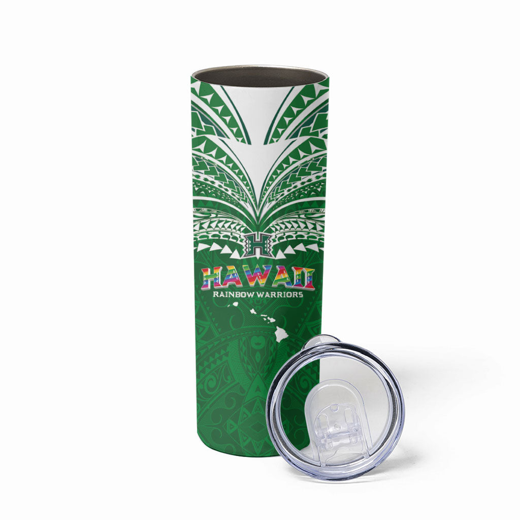 Custom Hawaii Rainbow Warriors Skinny Tumbler Polynesian Motif Green Color