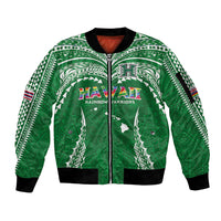 Custom Hawaii Rainbow Warriors Sleeve Zip Bomber Jacket Polynesian Motif Green Color