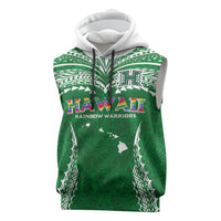 Custom Hawaii Rainbow Warriors Sleeveless Hoodie Polynesian Motif Green Color