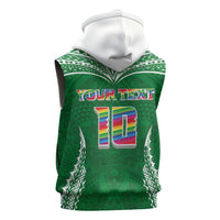 Custom Hawaii Rainbow Warriors Sleeveless Zip Hoodie Polynesian Motif Green Color