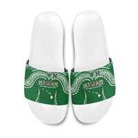 Hawaii Rainbow Warriors Slide Sandals Polynesian Motif Green Color
