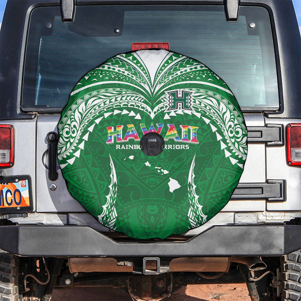Hawaii Rainbow Warriors Spare Tire Cover Polynesian Motif Green Color