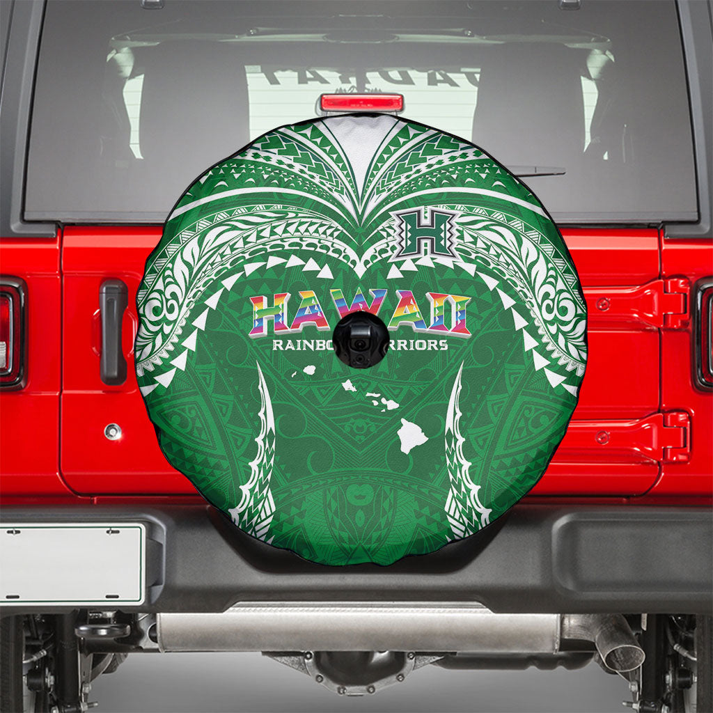 Hawaii Rainbow Warriors Spare Tire Cover Polynesian Motif Green Color
