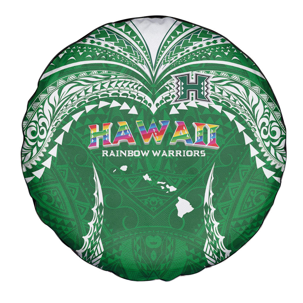 Hawaii Rainbow Warriors Spare Tire Cover Polynesian Motif Green Color