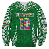 Custom Hawaii Rainbow Warriors Sweatshirt Polynesian Motif Green Color